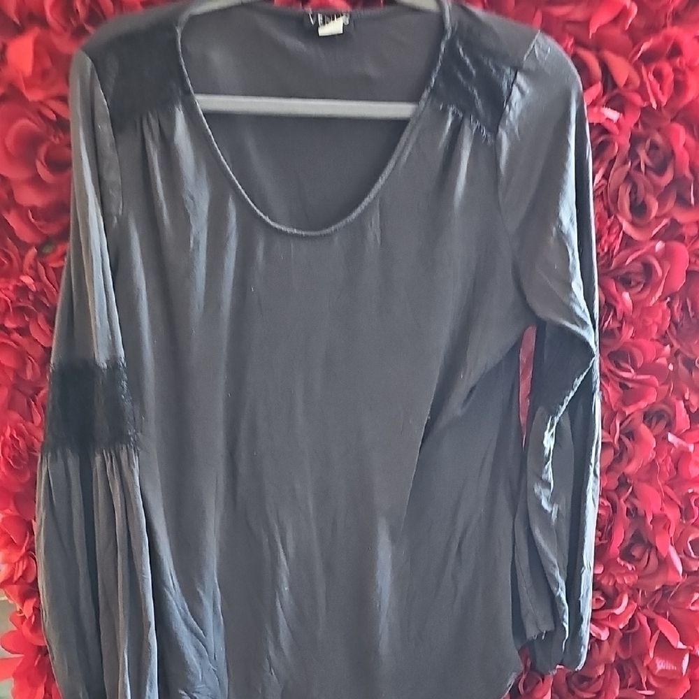 Venus Elegant Dark Grey Women's Top With Black Lace Detail Size XLarge